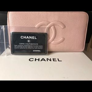 Chanel pink caviar leather zippy wallet
